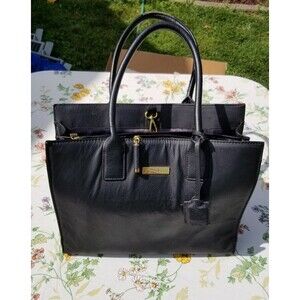 Joy & Iman black large tote/pocketbook split leather pebbled